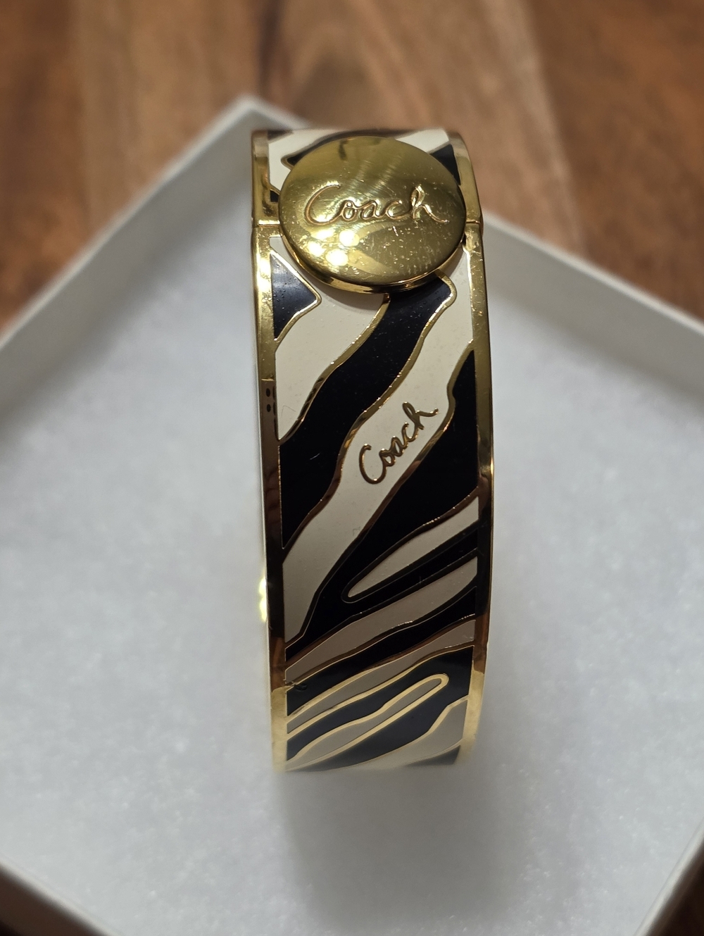 Coach Zebra Print Hinged Bangle Bracelet Vintage Fashion Jewelry Accessories - Picture 3 of 10